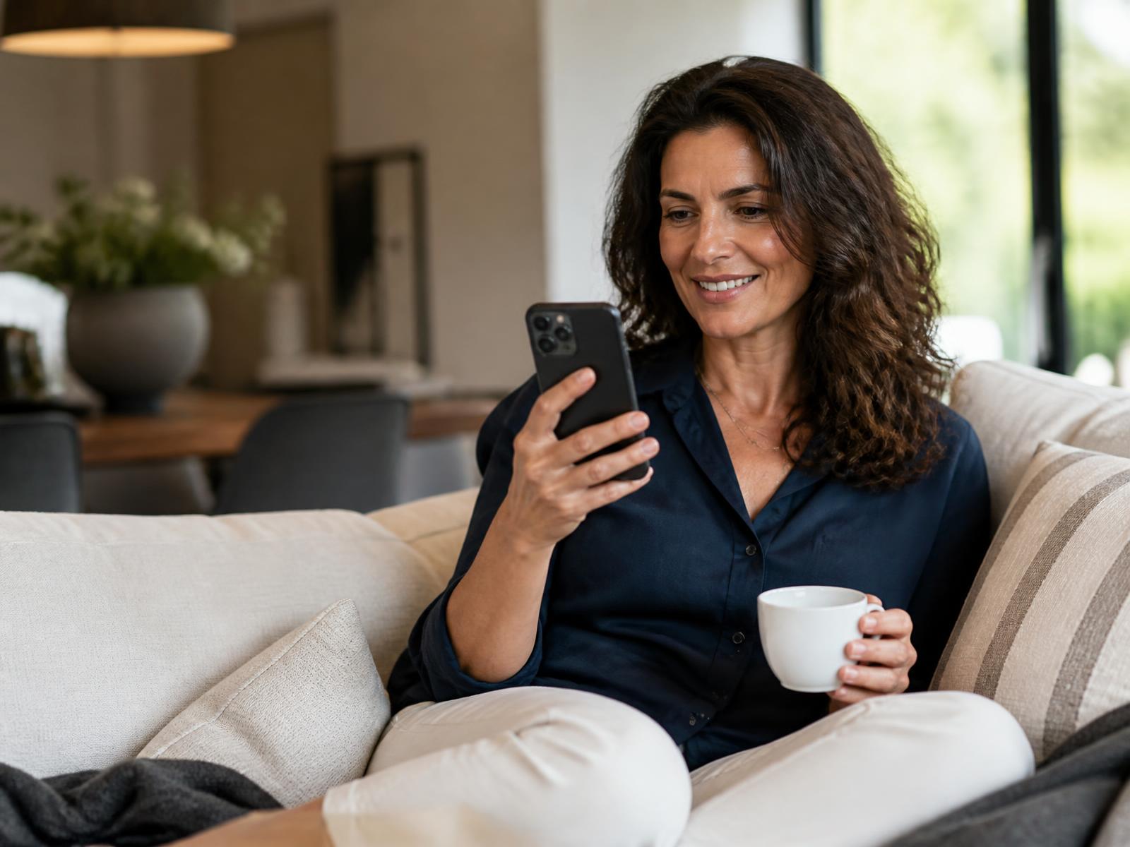 Proprietaria che controlla l'incasso dell'affitto dal telefono